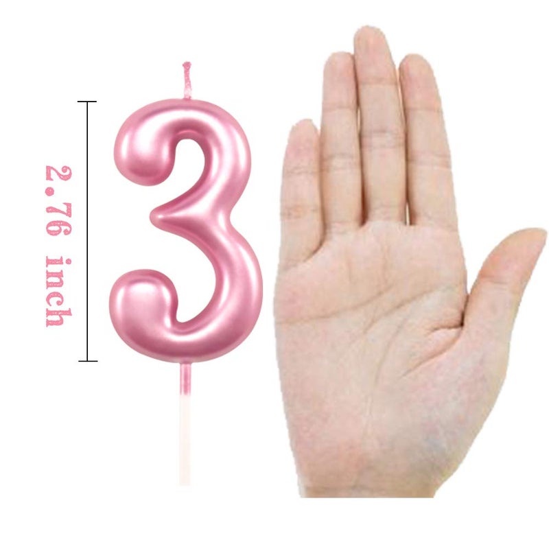 XNOVA 3rd Birthday Candle Three Years Pink Happy Birthday Number 3 Candles for Cake Topper Decoration for Party Kids Adults Numeral 30 23 37 33 13 - Image 2
